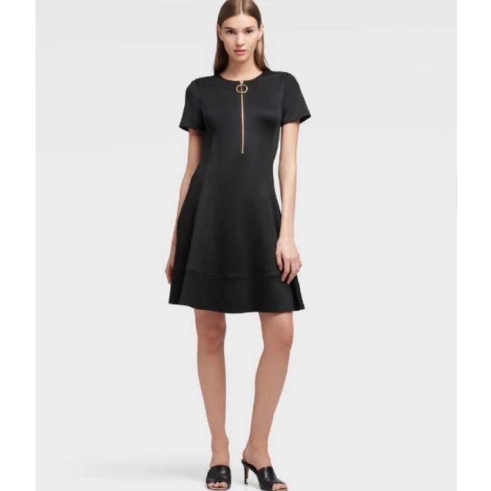 DKNY Half zip fit and flare at bottom blac…